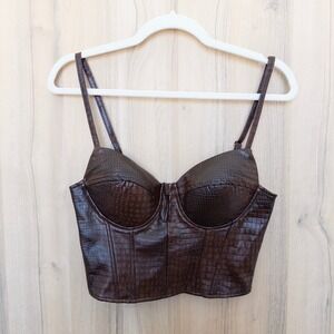 Say What Womens Corset Top Small Brown Croc Embossed Bustier Festival Baddie